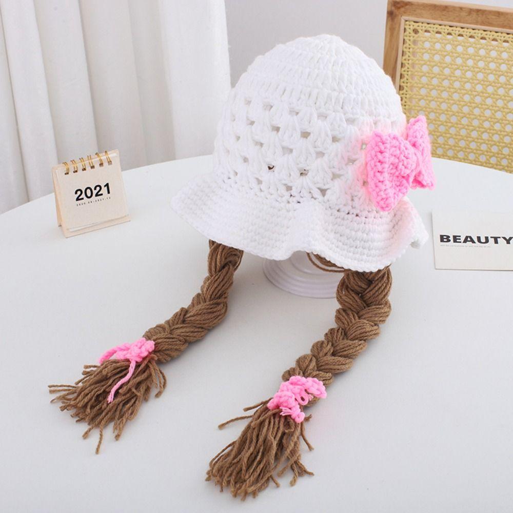 Handmade Knitted Kids Wool Cap Pink Bow Photoshoot Kids Wool Cap Crochet Hat Caps  Bebe Photography