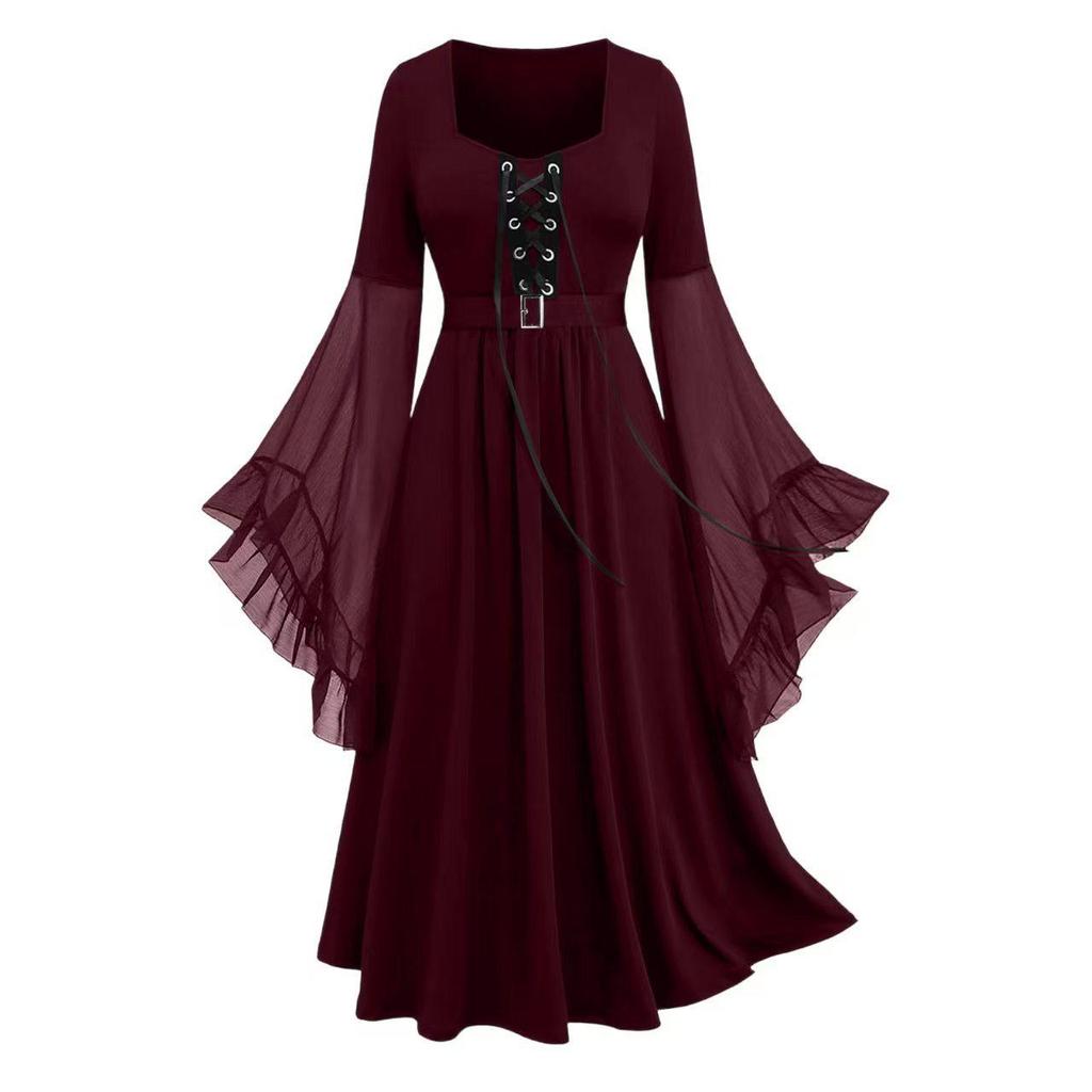 2024 Women's Halloween Witch Lace-Up Swing Dress