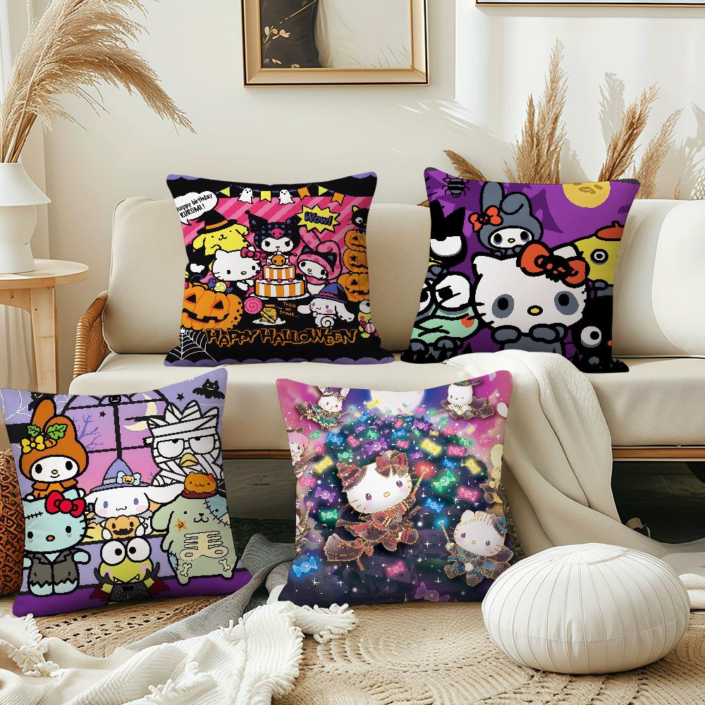 Funny Art Halloween K-Kuromi My M-Melody Sro Cushion Cover Soft Pillow Case For Sofa Living Room Home Decor Protective Covers