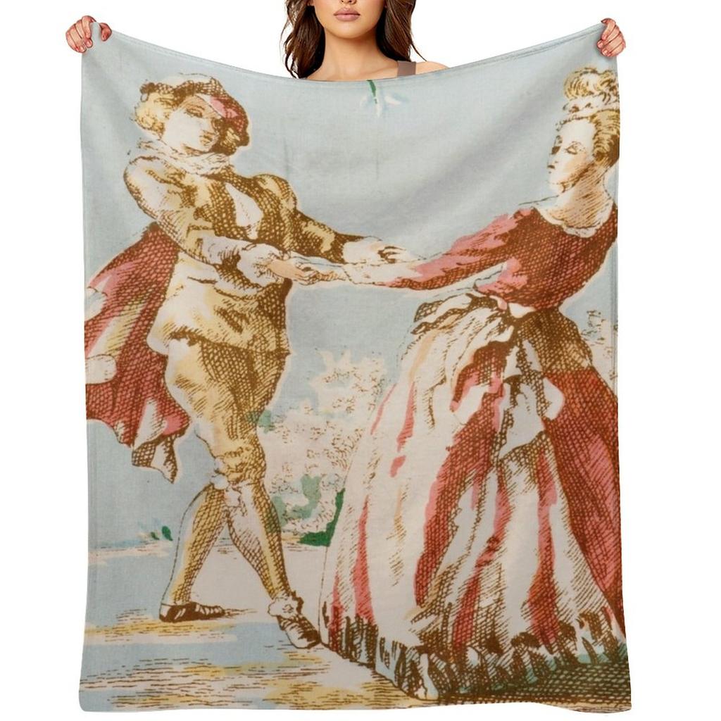 Distressed Toile De Jouy Print Throw Blanket Decorative Sofas Flannel Beach Flannel Fabric Blankets