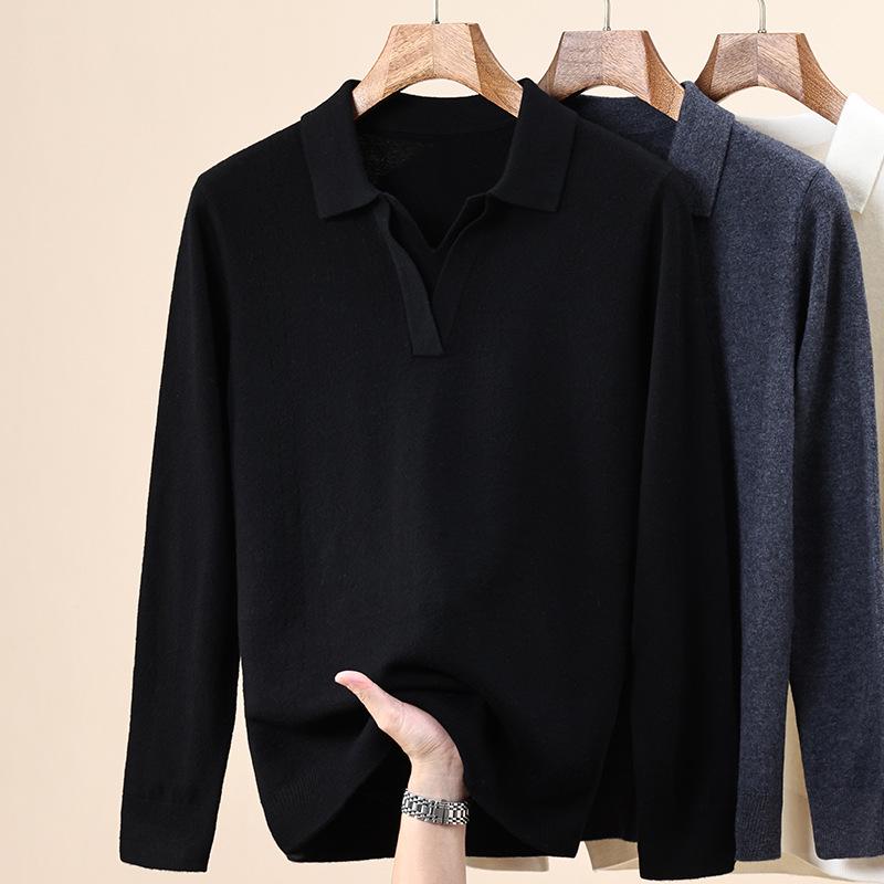 

Hengyuanxiang Seagull Collar Men s Wool Sweater: 2025 Autumn/Winter Double Collar Two-in-One Fashion Top 175/92A чорний
