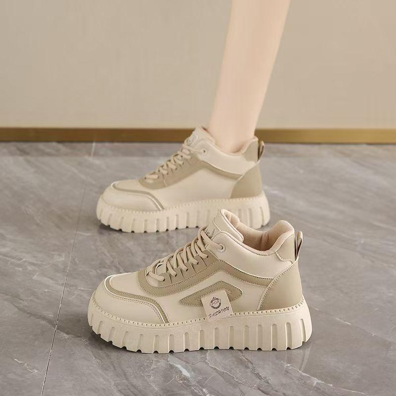 Board Shoes Women's New Summer Leather Waterproof and Non-slip Running Sneakers Platform-soled High-top Fashion Women's Shoes