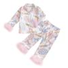 Baby Girls Easter Pajamas Feather Cuffs Egg Bow Print Button Long Sleeves Shirt with Elastic Pants for Loungewear