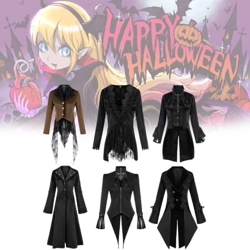 Medium Coat Long Fashion Slimfit Trench Dark Tie Collar Court Tuxedo Cosplay