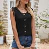 2024 Summer European & American Women's Fashion Hollow Out Drawstring Sleeveless Button Camisole