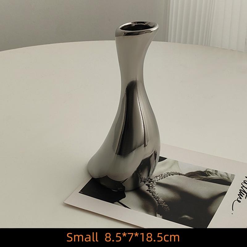 

Silver Ceramic Vase Home Garden Home Decor Vases Living Room Desktop Decoration Electroplated Silver Flowers Nordic Ceramic Vase