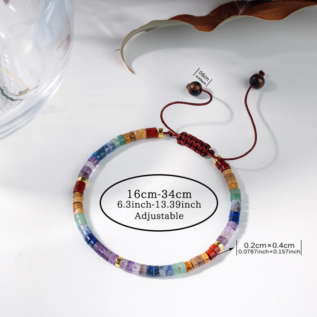 7 Chakra Natural Stone Beaded Bracelet, Healing Crystal Adjustable Cord Bracelet for Yoga & Meditation