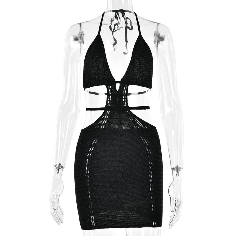 

Мода Инс Новинка Мода Чистое Желание Ветер Вязаный Холтер Кружевная Юбка Сексуальная Открытая Спина Полое Платье-футляр Black L