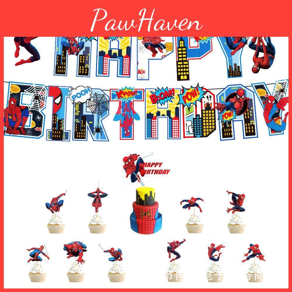 Spiderman Happy Birthday Party Decor Banner Cake Decorations Baby Kids Balloons