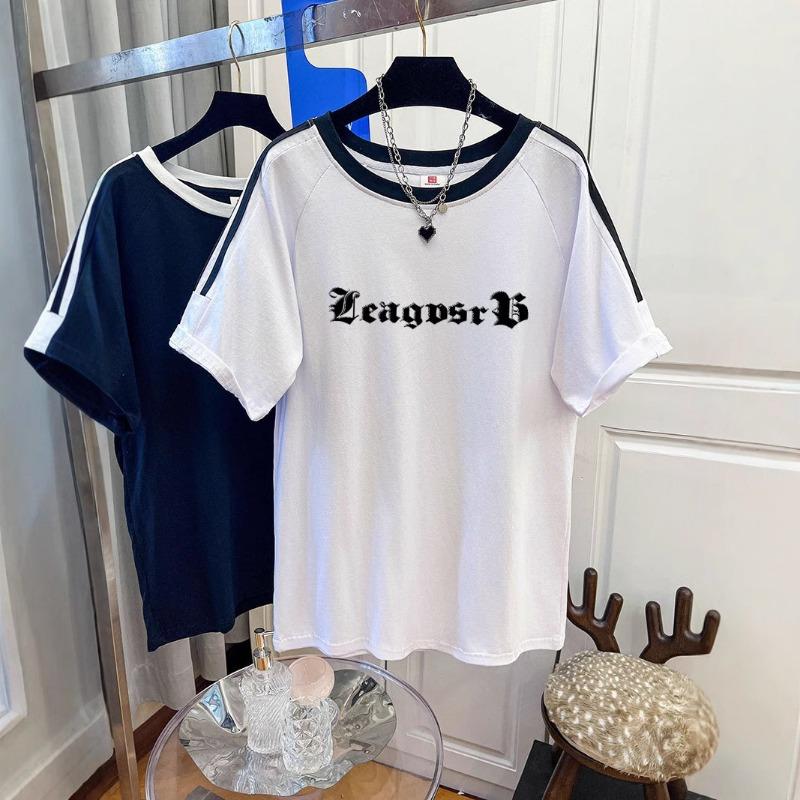 Women's Summer Fashion New Printed Three Bar Short Sleeved Top