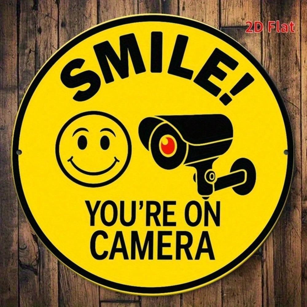 1pc Smiling Face Metal Sign, 2D Flat Printed Wall Decor, 7.87x7.87in Easy Hang Plaque for Bedroom Kitchen Dining