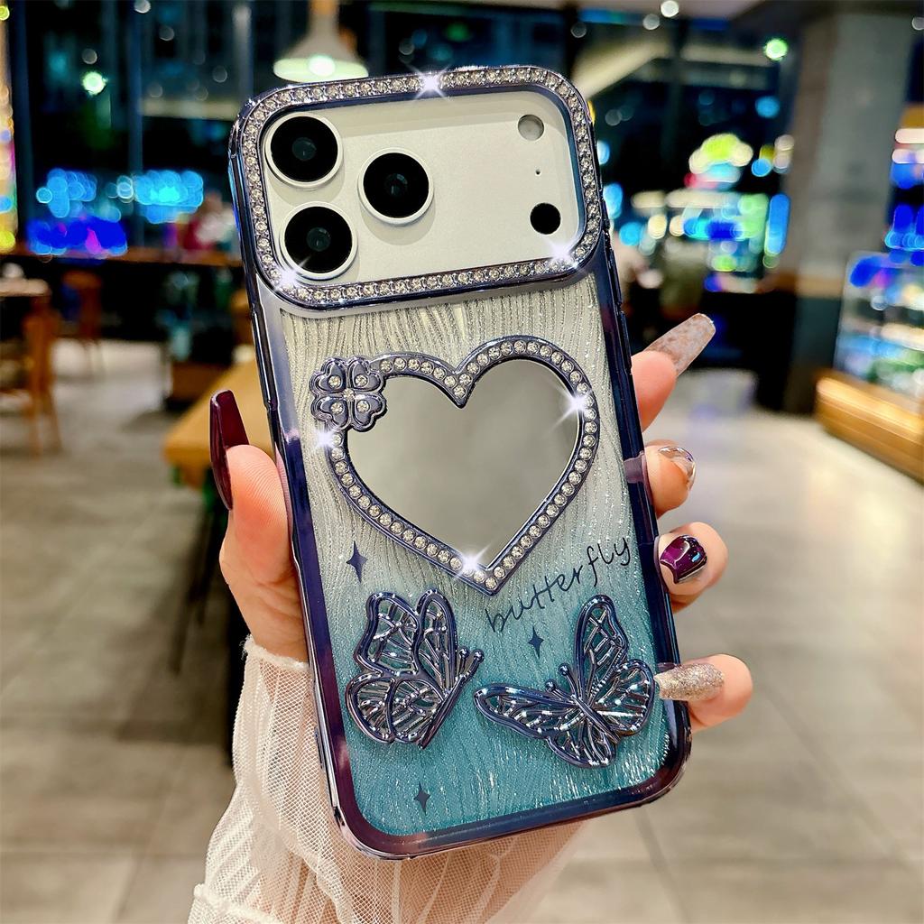 Butterfly Gradient Wave Pattern Mirror Phone Case for Apple IPhone Air 11 12 13 14 15 16 17 Pro Max Plus Make Up Cover