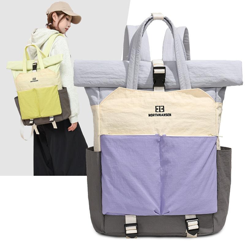 Zaino Elegante in Nylon con Chiusura Arrotolabile e Scomparti Multipli – Borsa da Viaggio Leggera e Resistente per Donne e Uomini