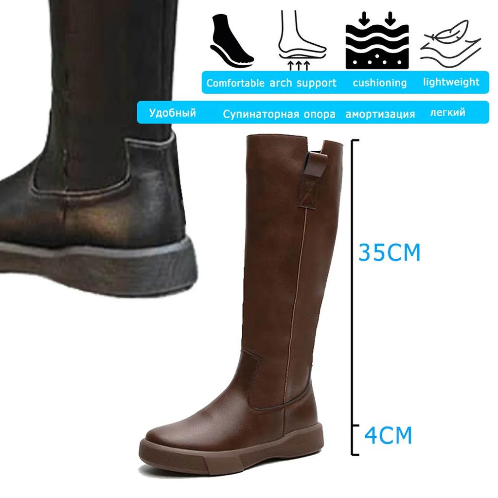 Koznoy 4cm Cow Genuine Leather Microfiber High Top Rubber Knee High Booties Women Chimney Autumn Boots Spring Fashion Shoes
