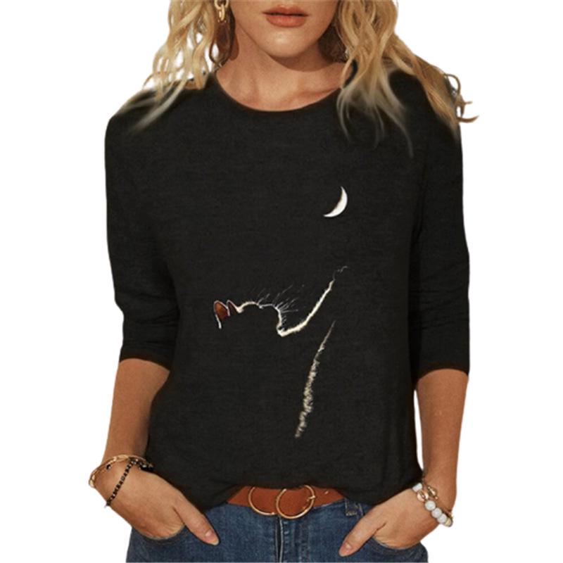 Women's Knitted Long Sleeve Animal Print Round Neck T-Shirt, European and American Style, 2023.