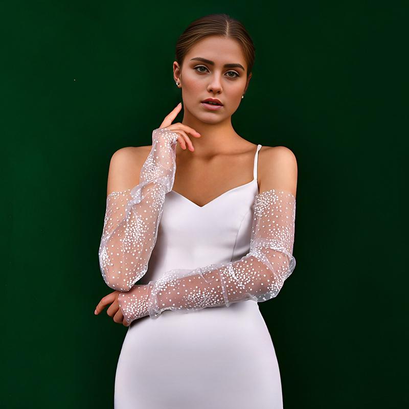 Elegant Colorful Sequins Wedding Dress Decoration Mesh Extended Arm Sleeves Fingerless Long Bridal Gloves Accessories
