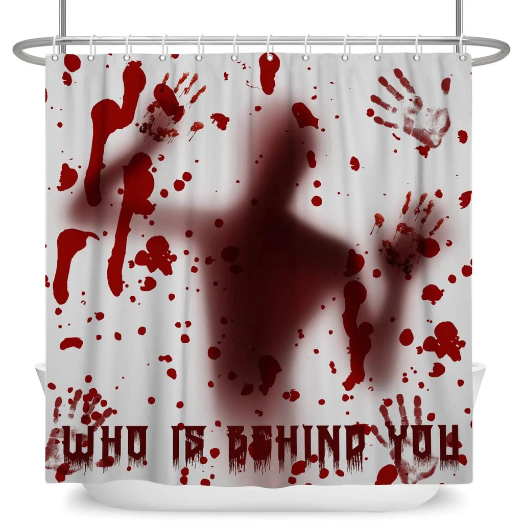 3D Halloween Theme Shower Curtain Horror Bloody Hands Black Bathroom Curtains For Halloween Party Waterproof Fabric With Hooks