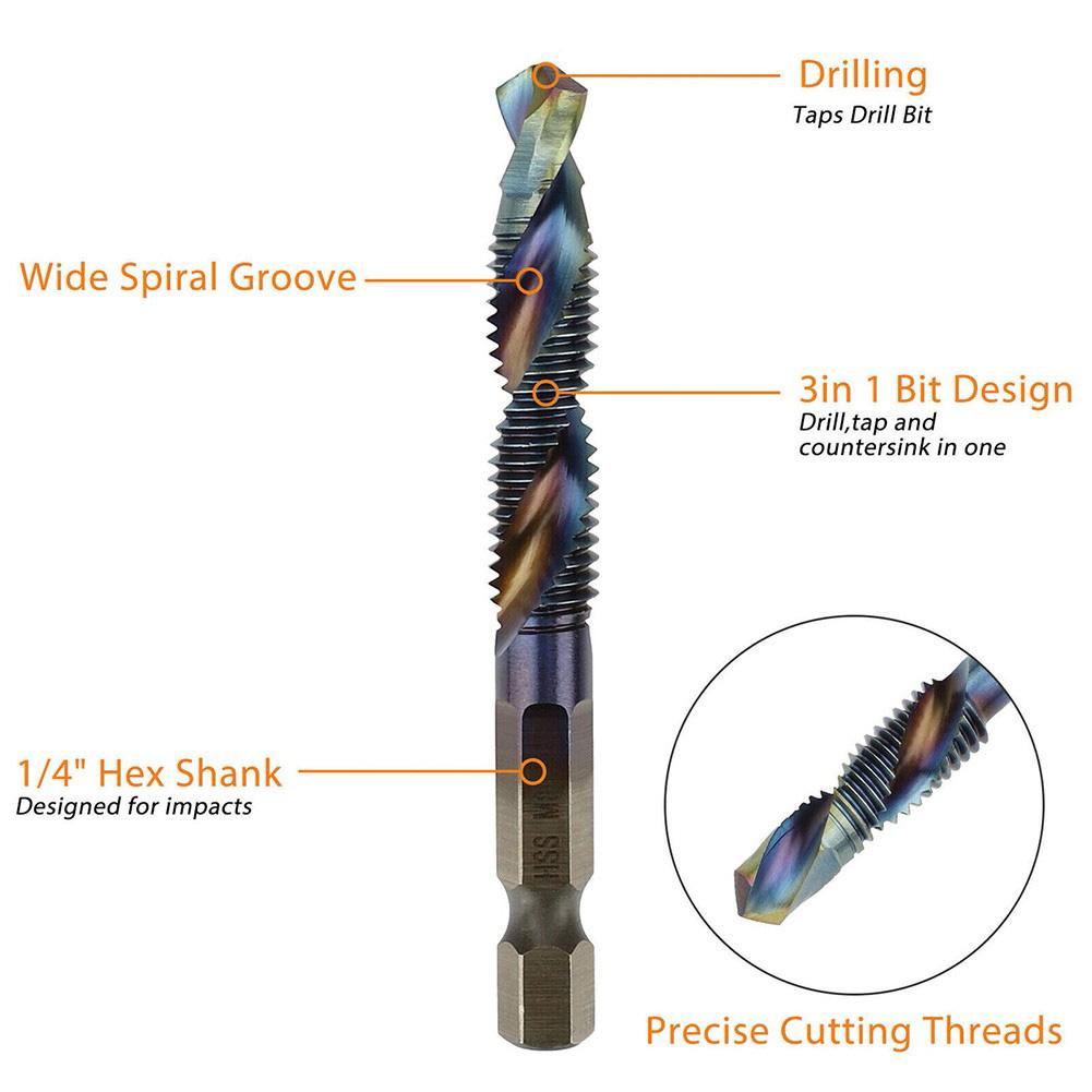 Hex Shank Plated Screw Thread Drill Bits Wide Spiral Groove High Efficiency