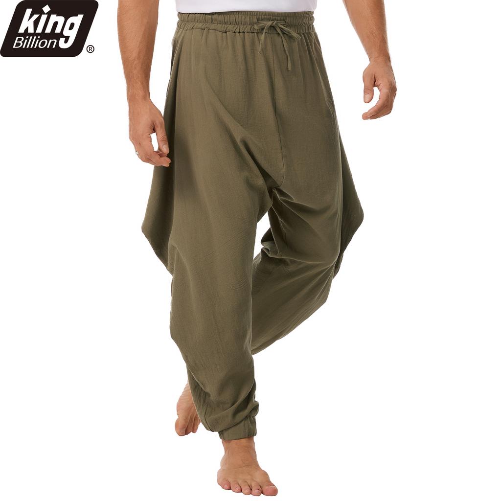 Erkek Keten Karışımı Harem Pantolon - İpli Bel Düşük Ağ Geniş Kesim Katmanlı Detaylı ve Lastikli Bilekli Günlük Eşofman Altı