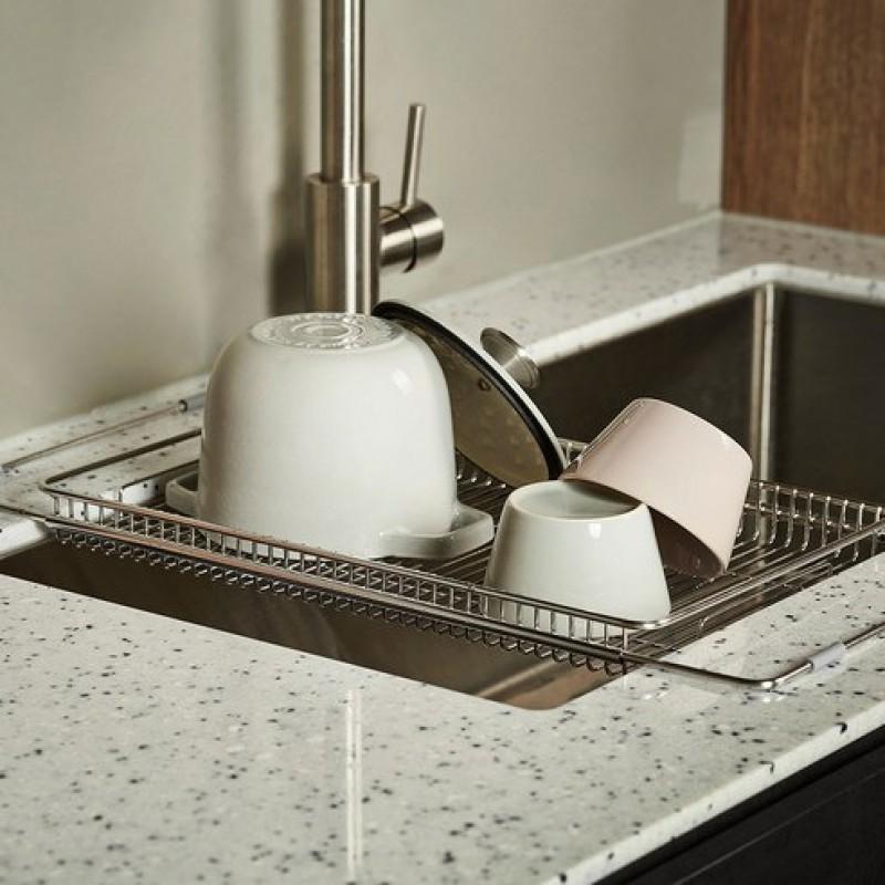 Stainless Steel Expandable Sink Drain Rack Kitchen Counter - Large Capacity Dish Drying Organizer Plates Bowls Utensils