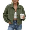 Women's Corduroy Jacket, Stylish Loose Fit Cropped Design with Collar, Versatile Everyday Wear