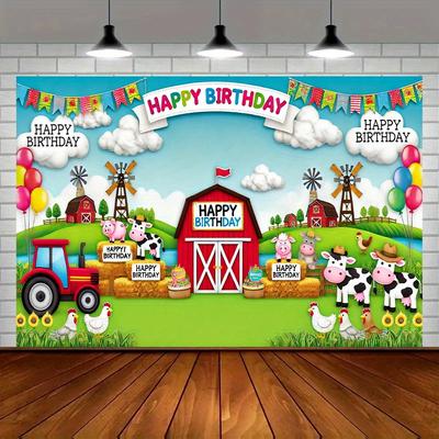 Farm Animal Birthday Party Banner. Polyester Fabric Background Suitable for Indoor/outdoor Celebrations Garden Studio Decoration