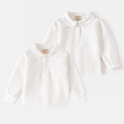 Spring and Autumn Boys' Polo Shirt Long Sleeves T-shirt Girl Polo Collar Top Baby Bottoming Shirt Kids Pure Color Pullover