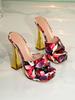 Multicolor Patent Leather Square Toe Waterproof Platform High Heel Sandals for Evening & Fashion Shows
