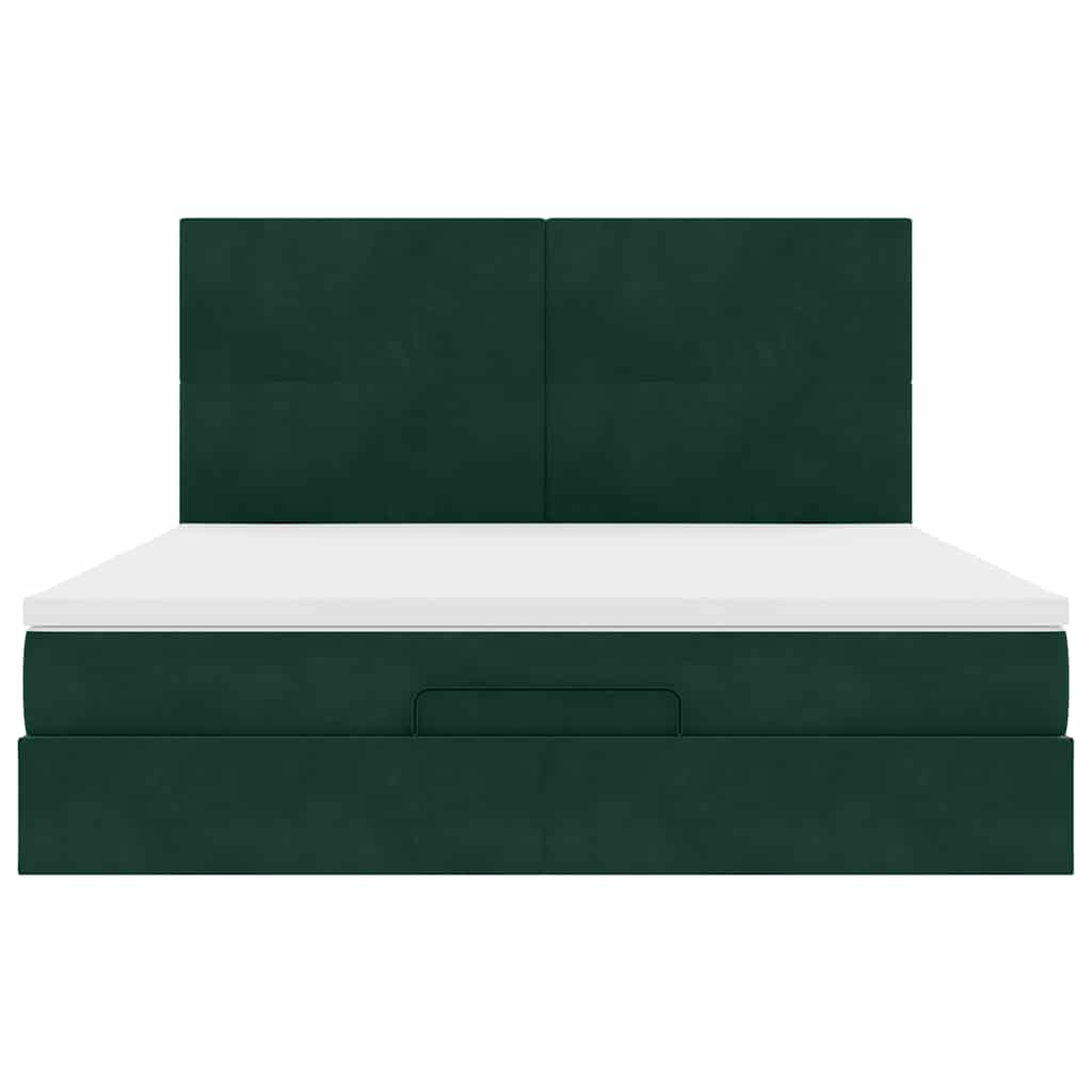 Ottoman Bed with Mattress Dark Green 160x200 Cm Velvet