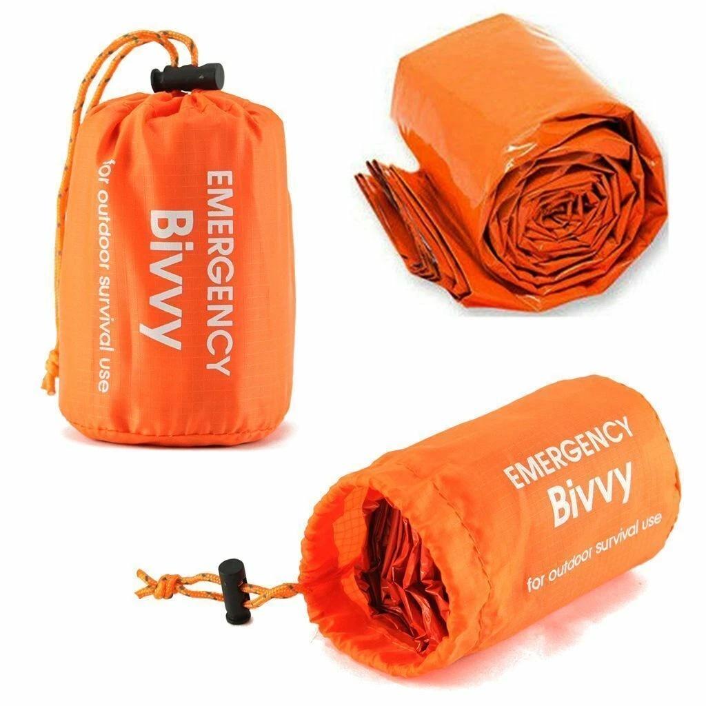 Multi-pack emergency sleeping bags, orange, drawstring bag, portable, suitable for outdoor camping
