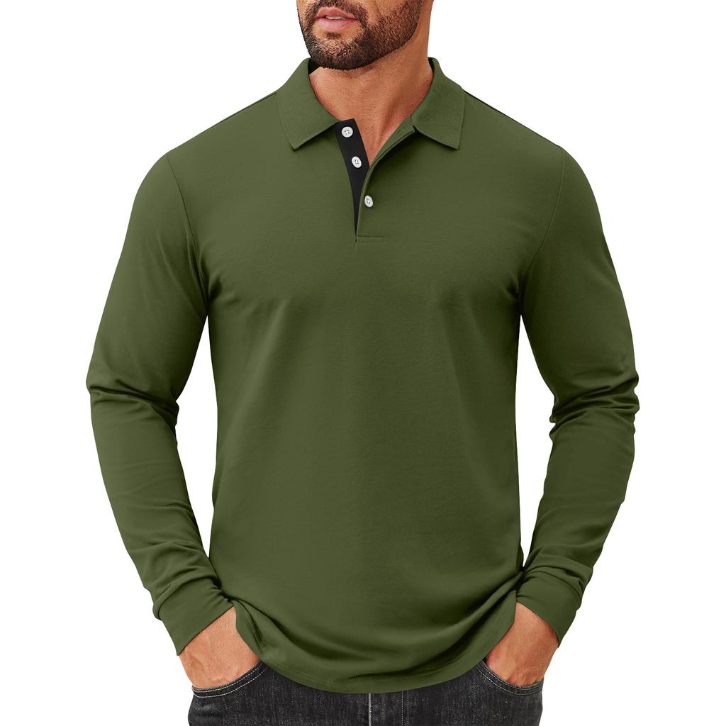 Men's Solid Color Button Lapel Long Sleeve Top Men's Casual Fashion Long Sleeve Top