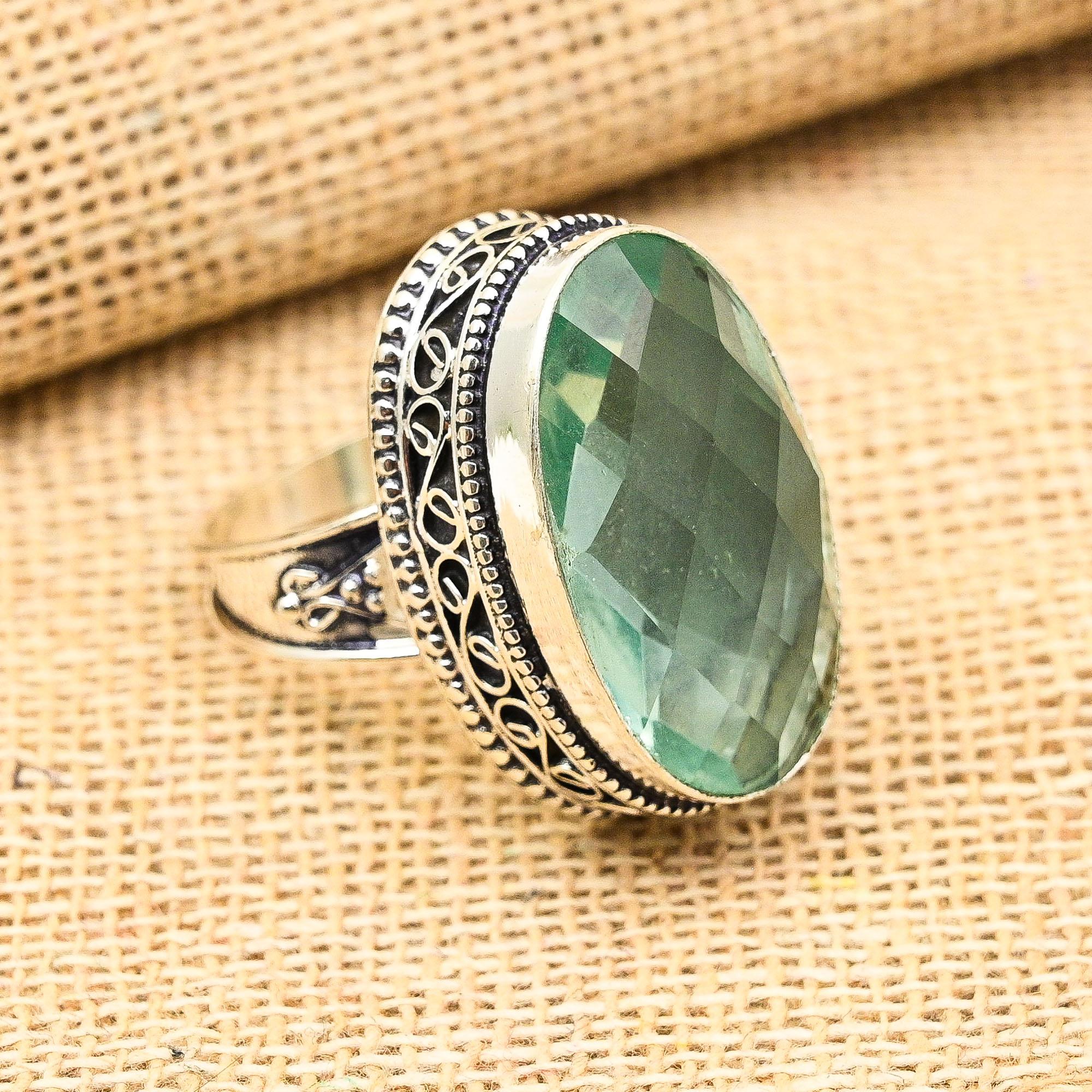 

Кольцо из стерлингового серебра 925 пробы с драгоценным камнем Аква Апатит, винтажные ювелирные изделия ручной работы для подарка 12 зелёный