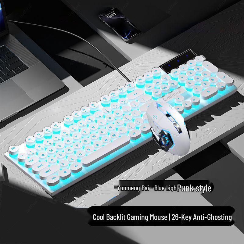 Retro Punk Wired Mechanical-Feel Silent Keyboard for Gaming & Office Use
