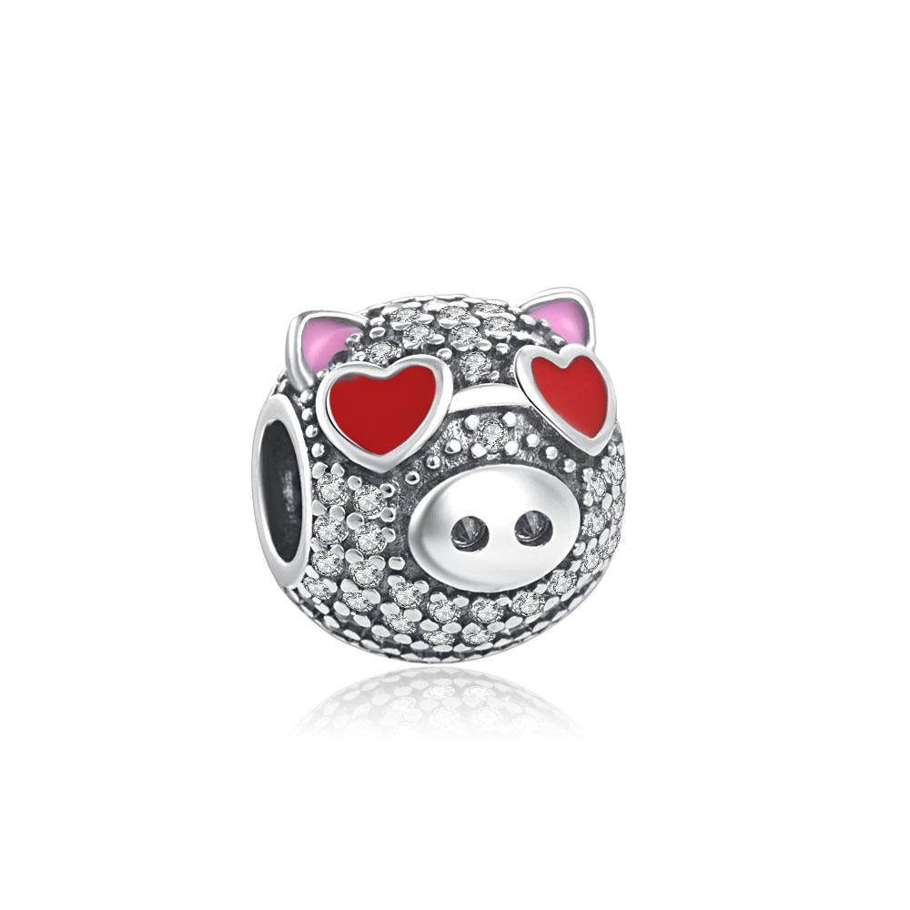 Europe New Copper Pig Doll Charm Cute Pink Cake Dangle Pendant Bead Fit Original Bracelet Jewelry For Gift