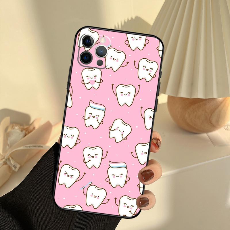 Dentist Tooth Pattern Case For iPhone 11 12 13 14 15 16 Pro Max Cover For iPhone 13 12 Mini XR X XS Max Plus