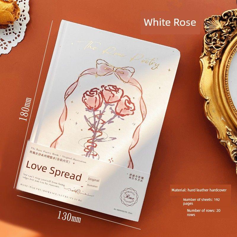 

Artistic Janpanese Journal Book Good-looking Memo Notebook Rose Epic Notebook Healing Young Adult Heart Diary K White Rose