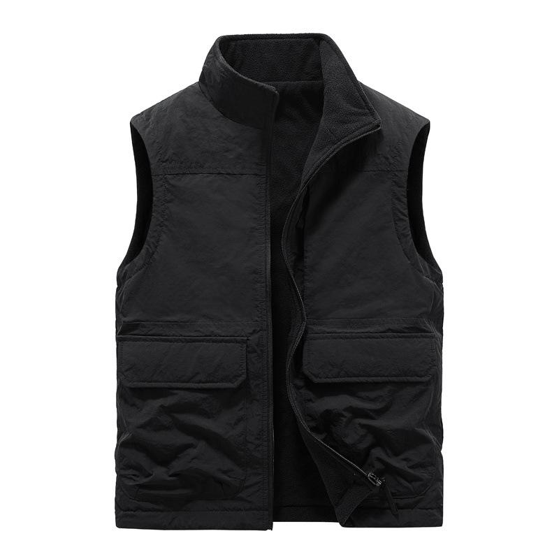 Autumn and Winter Men's Outdoor Double-sided Wear Plus Velvet Vest Multi-pocket Casual Tooling Vest Sleeveless Jacket