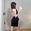 Sex lingerie nightclub sexy secretary seduction side chain halter neck slit skirt hottie dress temperament women