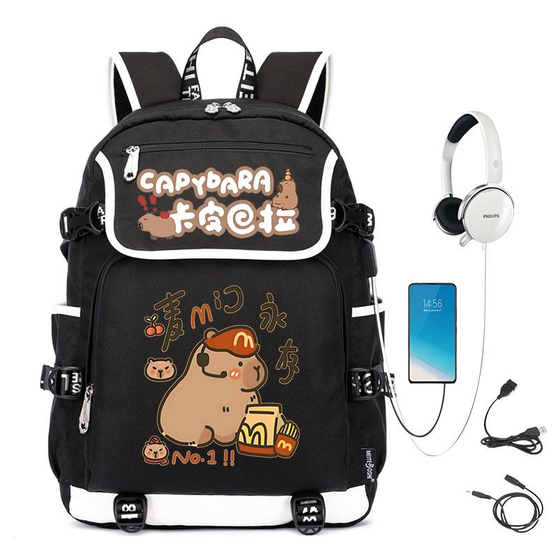 Kapibara Schoolbag Large Capacity Cute Junior High School Students Durable Lightweight Backpack Men and Women