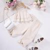 Girls' Solid Color Tank Top Set with Ruffle Edges & Straight Leg Pants - 2025 Summer Casual Wave Stripe Style