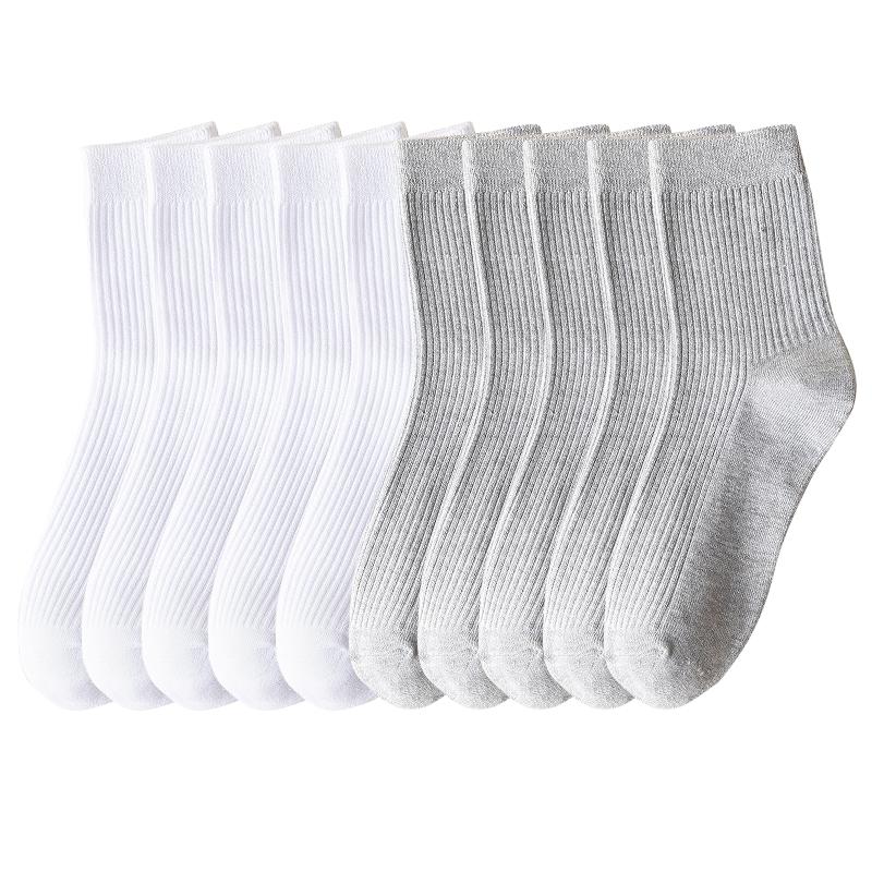 10 Pairs Men's Cotton Striped Socks Breathable All Season Solid Color Business Warm Knit Middle Tube High Quality Socks