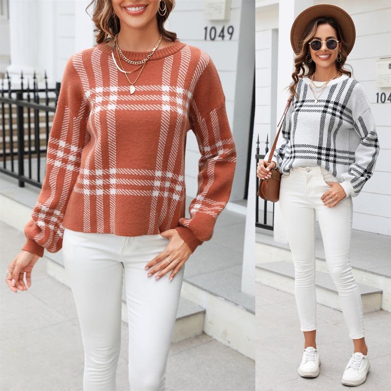 

Женский свитер Splicing Casual Pullover Round Neck Knitted Sweater S белый