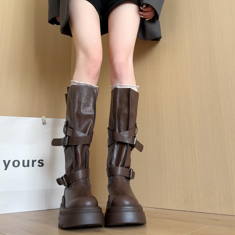 New small thick-soled thick-soled boots autumn and winter niche design Maillard heightening knight boots