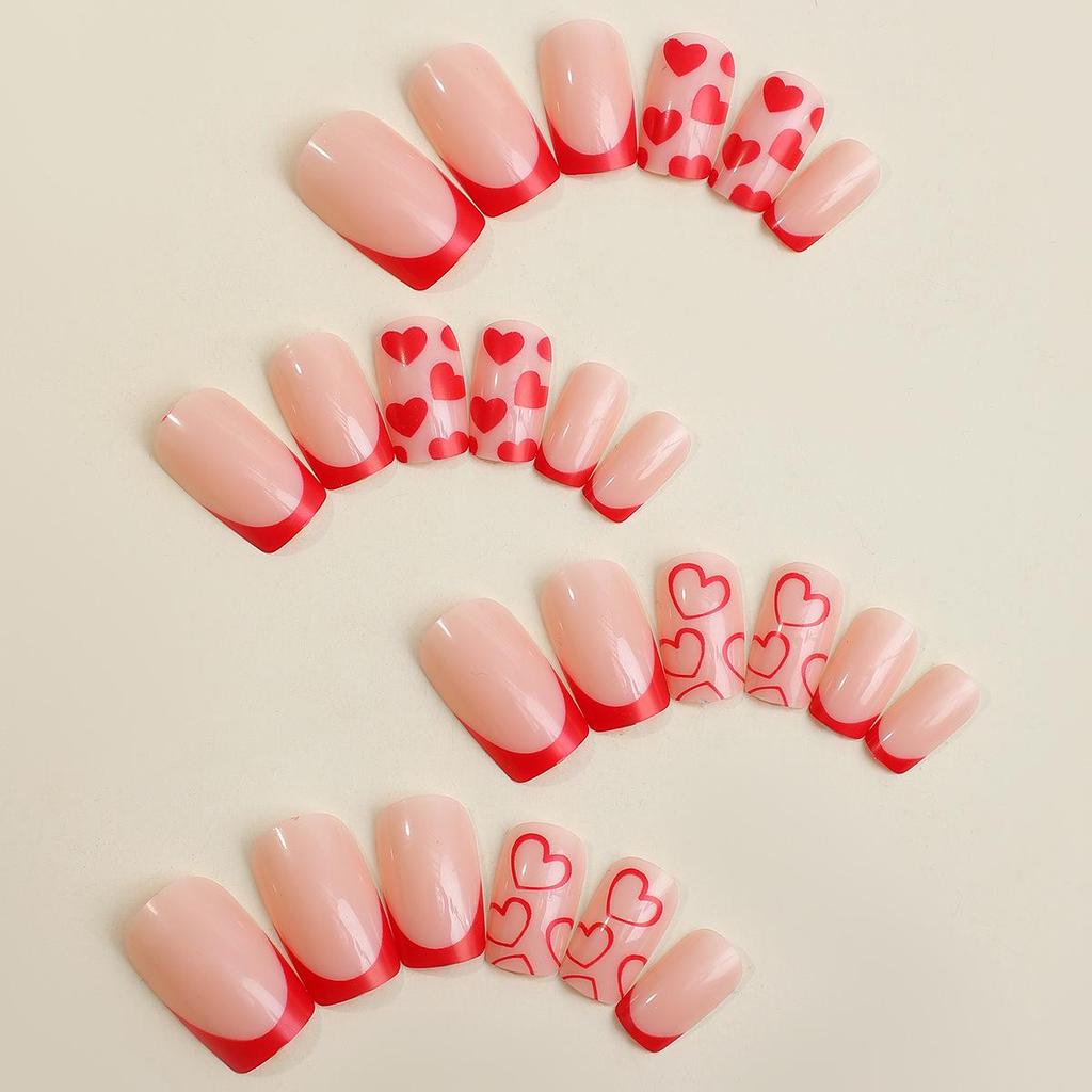 French Romantic Wearable Nail Art: Ombre Red Heart Detachable Tips