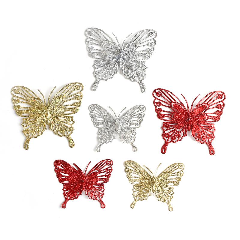 5Pcs Christmas Tree Butterfly Decor Glitter Hollow Butterfly Xmas Tree Hanging Decor Home New Year 2025 Navidad Decoration