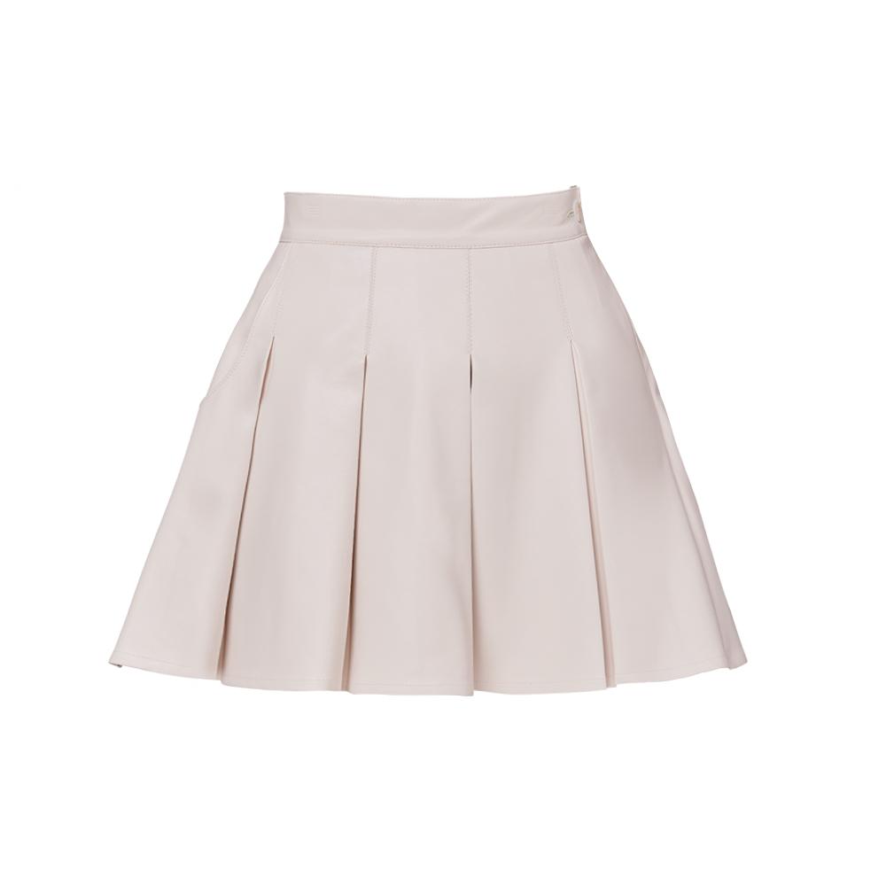 J.JANE Wide Pleated Leather Skirt (Ivory)