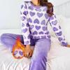 Autumn Winter Pink Heart Pajamas Set for Women Warm Thicken Pajamas Long Sleepwear Girl Rest Suits Coral Fleece Homewear Clothes