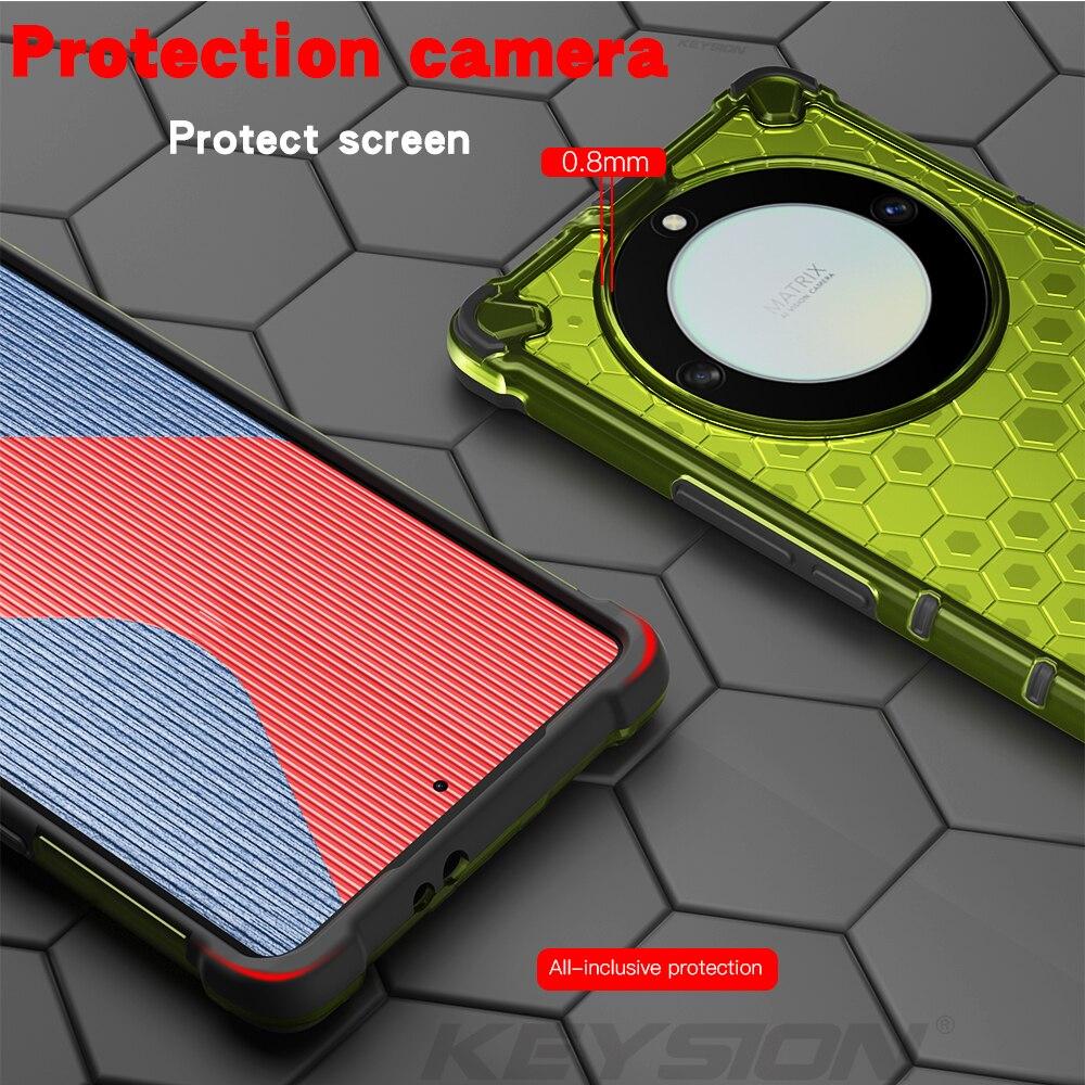 KEYSION Stoßfeste Rüstungshülle für Huawei Honor X9A 5G, weiches Silikon + PC, transparente Waben-Telefonrückseite für Honor X9 5G