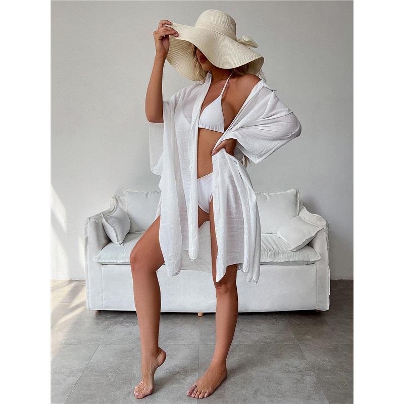 Summer Loose Cardigan Sun Protection Woman Bikini Cover-up Swimsuit Solid Beachwear Cover-Ups Swimwear Women Kimono Dress