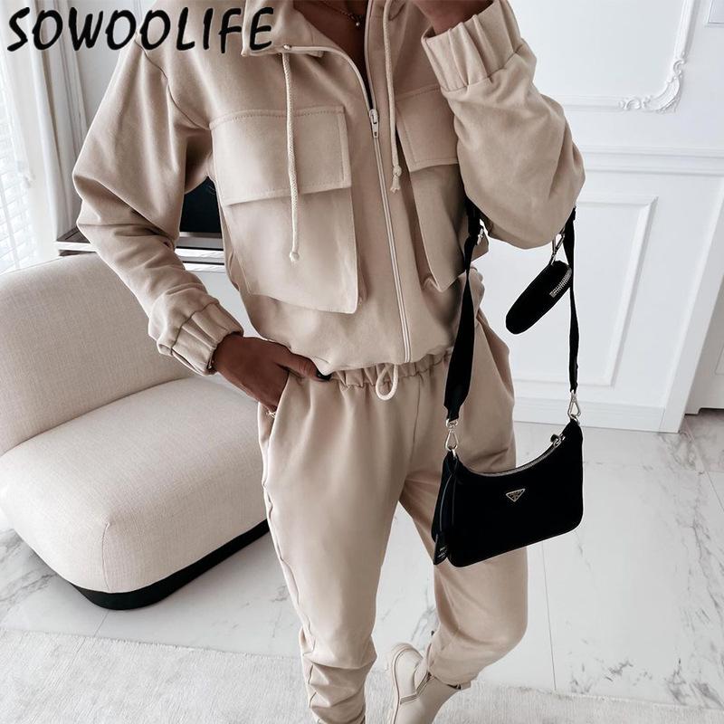 

FD706 Осень и зима Женская мода Свободные повседневные брюки Спортивный костюм Две части Костюм